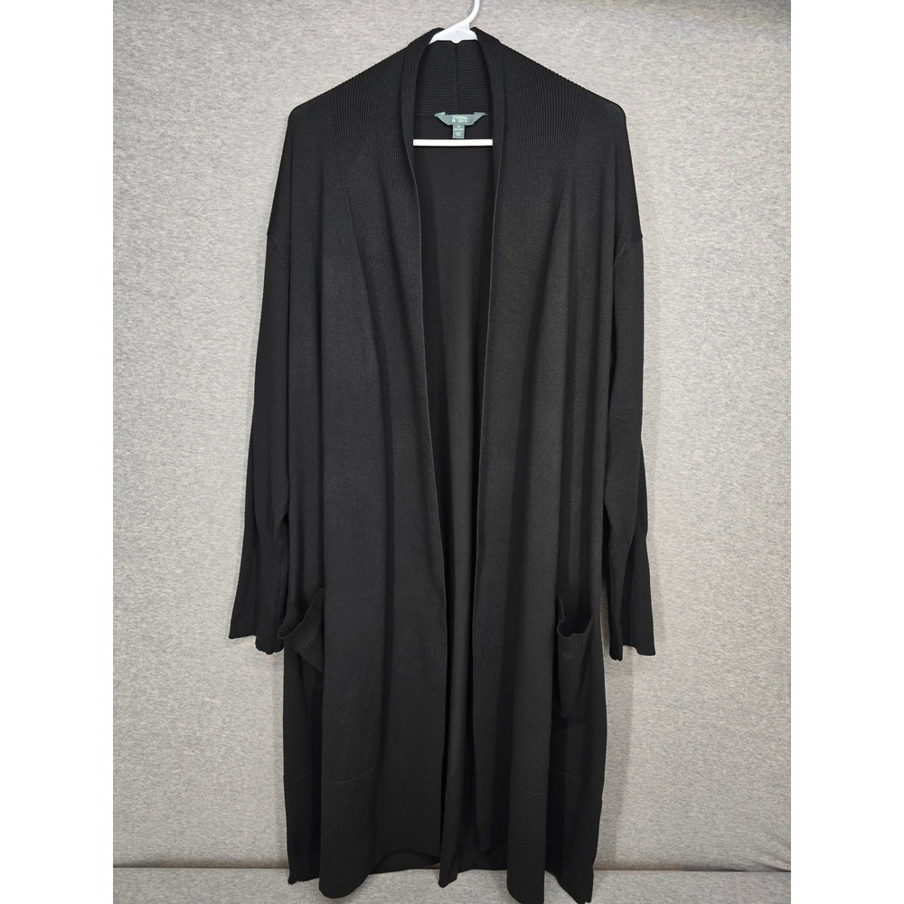 Terra & Sky Black Longline Open Front Duster Cardigan Pockets 1X 16W-18W